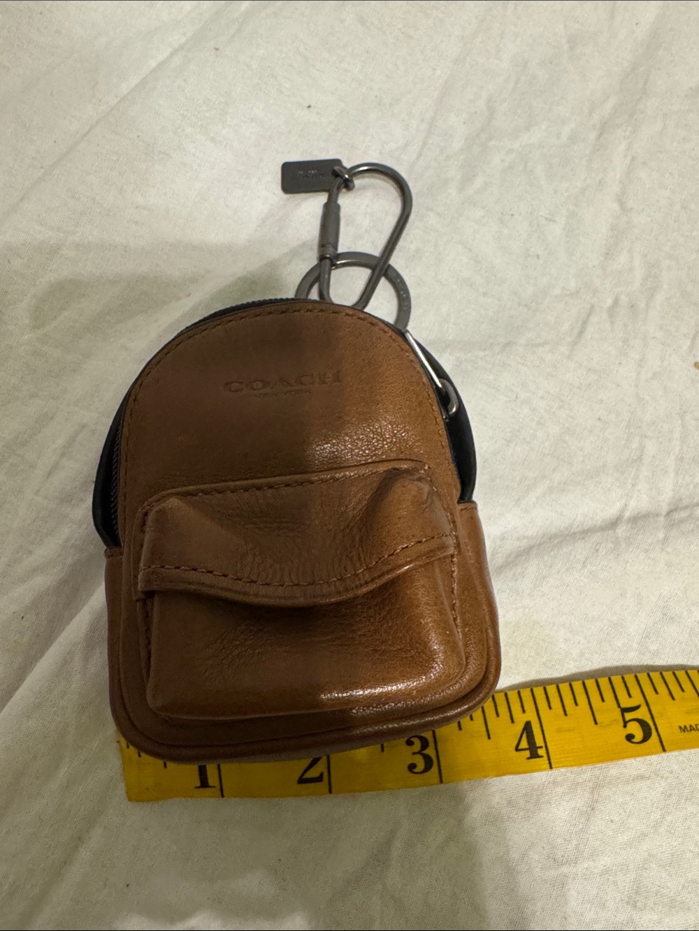 Coach Brown Leather Mini Backpack Keyring Charm